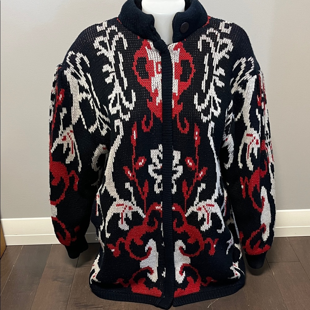 Avocado Floral Patterned Knit Cardigan L